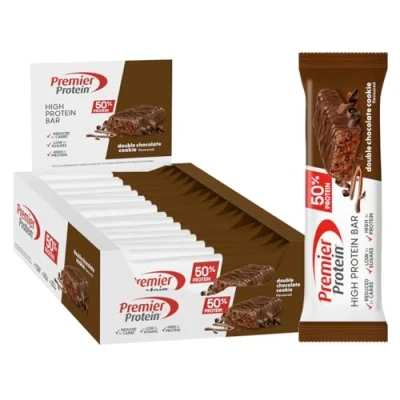 Obrázek Premier Protein High Bar 50% Double Chocolate Cookie 16x40 g Low Sugar Carb bez palmového oleje