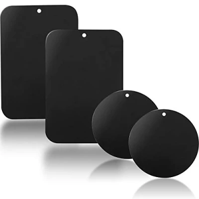 Obrázek YGKJ 3M lepicí kovová deska, 4 kusy kovových destiček samolepicí sada pro magnet auto držák mobilního telefonu do auta velmi tenké kovové desky mobilní telefon a tablet (2 obdélníkové 2 kulaté)