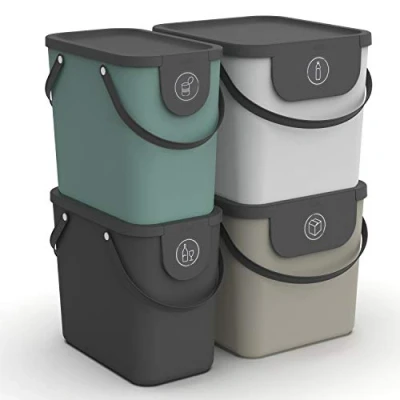 Obrázek Rotho Albula 4dílná sada systému třídění odpadků 2x25l + 2x40l do kuchyně, plast (PP) bez BPA, vícebarevný, (43,5 x 36,5 47,6 cm), barevný