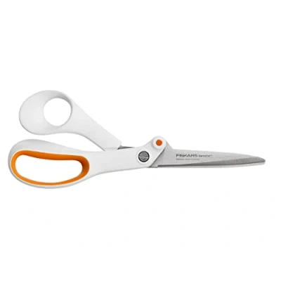 Obrázek Fiskars Razor Edge univerzální nůžky, délka: 21 cm, čepel z nerezové oceli / plastové rukojeti, bílé/oranžové, Amplify, 1005223