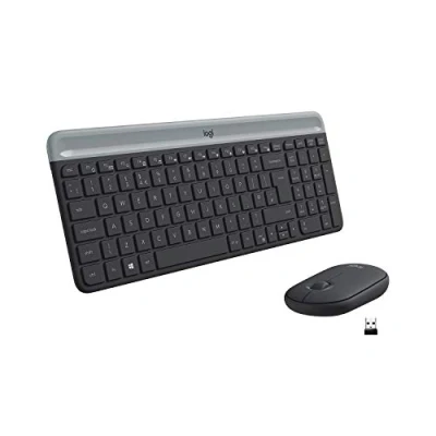 Obrázek Logitech MK470 Slim Combo sada bezdrátové klávesové myši, 2,4 GHz spojení přes nano USB přijímač, dosah 10 m, výdrž baterie 18 měsíců, PC/notebook, rozložení UK QWERTY grafitová