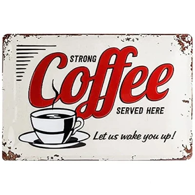 Obrázek Nostalgic Art Retro plechový štítek, 20 x 30 cm, Strong Coffee Served Here nápad na dárek pro fanoušky kávy, z kovu, vintage design, plechové cedule rčení