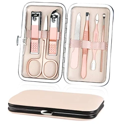 Obrázek URAQT sada na manikúru, 7 ks pedikúru, nehty, pouzdro ušlechtilá ocel, kožená taška nůžky péči o cestovní Beauty pro domov, cestování