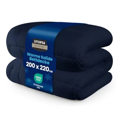 Obrázek Utopia Bedding Přikrývka 200 x 220 cm, celoroční deka 370 GSM výplň, prodyšná deka, prošívaná super měkká hebká (námořnická modrá)