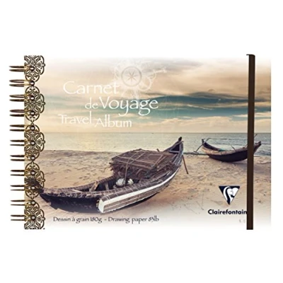 Obrázek Clairefontaine 96104C cestovní album (DIN A5, 14,8 x 21 cm, 180 g, 30 listů, s dvojitou spirálovou vazbou, gumový pásek, ideální pro všechny umělce z globetrottery, designem plážového domu), bílé