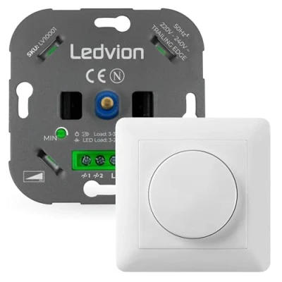 Obrázek Ledvion LED Dimmer, 3 250 Watt, Universal, Lampe LED, Einbaudimmer, Dimmschalter, Inkl. Dimmer Abdeckplatte, Abdeckrahmen, Lampen, Phasenabschnittsdimmer Adapter