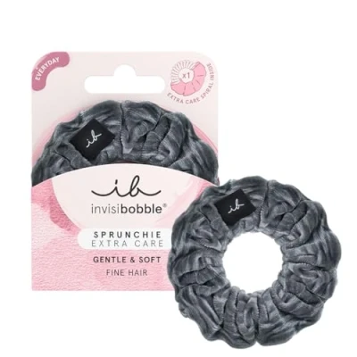Obrázek invisibobble Haargummi Extra Care Grau Scrunchie Soft as Silk, Haargummis starker Halt für Mädchen &amp; Damen, Scrunchies Samt Grau, designed im Herzen Münchens, 1 stück (1er Pack)