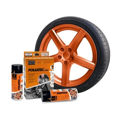 Obrázek Foliatec Stříkací fólie na auto ráfková sprej sada 4 ráfky, odstranitelná, dobrá krycí síla, měděná metalická matná, 2x 400 ml