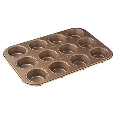 Obrázek Zenker 12dílná forma na muffiny Ø 7 cm, MOJAVE zlatá, z ocelového plechu, plech pečení s keramicky zesíleným nepřilnavým povrchem (barva: mahagon/zlato), množství: 1 kus