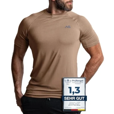 Obrázek Natural Athlet Slim Fit pánské fitness tričko dlouhé rychleschnoucí do tělocvičny kulturistika, siltaining a sport, písek