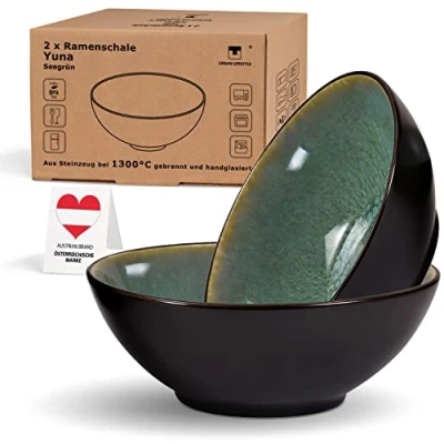 Obrázek Ramen miska sada 2 keramika 20 cm 900 1000 ml na polévku salátová mísa Pho Polévka Bowl nudle Misky müsli A B Zboží případně s malými chybami glazuru