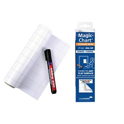 Obrázek Legamaster Magic Chart Flipchart Notes staticky samolepicí bílé s mřížkou vč. 1 permanentního popisovače 25 listů DIN A4
