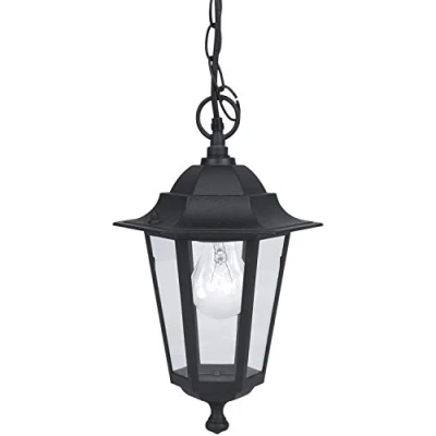 Obrázek EGLO venkovní závěsná lampa Laterna 4, 1 plamenné svítidlo, závěsné svítidlo z litého hliníku v černé a skle průhledné, objímka E27, IP44