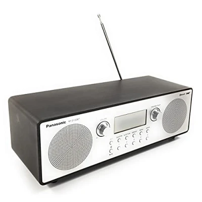 Obrázek Panasonic RF D100BTEGT digitální rádio v retro designu (stereo zvuk, DAB+, UKW tuner, napájení ze sítě a baterie, Bluetooth, AUX), hnědá/stříbrná