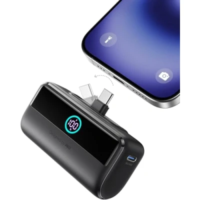 Obrázek INIU Mini powerbanka s rychlým nabíjením, 5500 mAh 22,5 W, integrovaný skládací konektor USB C, externí nabíječka LED bateriemi, kompatibilní iPhone 16, Samsung S22/23 a dalšími