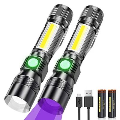Obrázek Karrong LED kapesní svítilna USB nabíjecí, magnetické černé světlo, 395 nm, UV lampa, ultrafialové 7 režimů, červené světlo s baterií 18650, pro outdoor, kempování, turistiku, 2 kusy