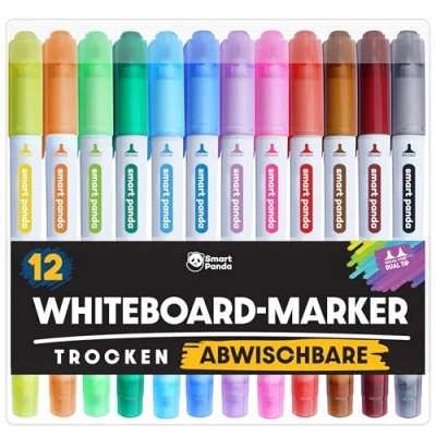 Obrázek popisovač Whiteboard od SmartPanda tužky na bílé tabule, fólie stíratelný dvojitý hrot, šířka a jemné stíratelné tužky, permanentní značkovač, tabule sada 12 ks