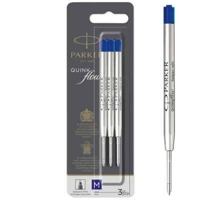 Obrázek Parker Ballpoint Pen Refills Medium Point Blue QUINKflow Ink 3 Count
