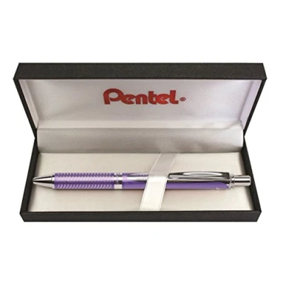 Obrázek Pentel BL407V BOX EnerGel Liquid gelový inkoustový váleček, fialově zbarvený kovový kryt, v kvalitním dárkovém boxu, průměr kuličky 0,7 mm = 0,35 tloušťka čáry, barva psaní černá