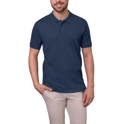 Obrázek HRM pánské luxusní strečové polo I Premium polotriko z 95 % bavlny a 5 elastanu Basic polokošile lze prát do 40 C vysoce kvalitní udržitelné oblečení, Modrá (námořnická 4)