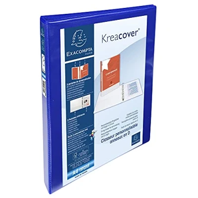 Obrázek Exacompta Kroužkový blok Kreacover 51840BE z pevného polypropylenu, 4 kroužky, záda 38 mm, 3 vnější a 2 vnitřní kapsy, DIN A4, 1 kus, modrý