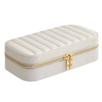 Obrázek SONGMICS HOME Kolekce ANAH Šperkovnice na cesty, šperkovnice malá, uložení šperků se zrcadlem, 10,5 x 20,5 6 cm, PU švy, zip, nápad dárek, mračno bílá JBC180W01