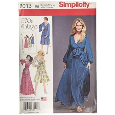 Obrázek Simplicity Simplcity Schnittmuster 8013R5 Damenkleider im Stil der 70er Jahre, Papier, weiß, R5 (14 16 18 20 22)