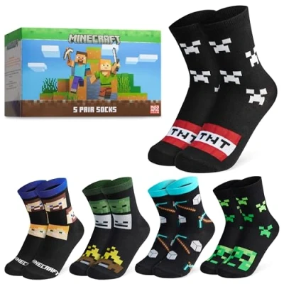 Obrázek Minecraft Ponožky chlapecké s motivem, dárky pro hráče děti a teenagery, multipack, černá