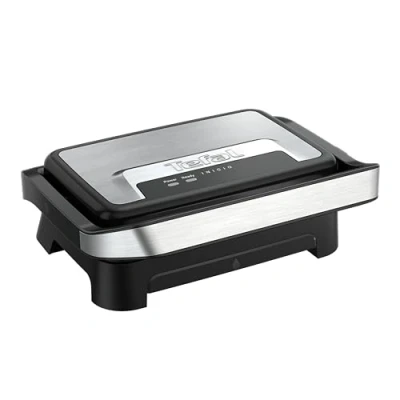 Obrázek Tefal Inicio Compact 2 v 1 kontaktní a paninigrill, 1000 W, kompaktní design, pouzdro z ušlechtilé oceli, odkapávací miska na šťávu, nepřilnavé grilovací desky, ušlechtilá ocel/černá, GC270D10