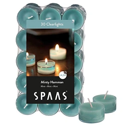 Obrázek Spaas Pack de bougies Godets transparentes parfumées Hamman mentolée 30 Duftenden Clearlights, Teelichter mit durchsichtigem Halter, ± 4,5 Stunden Minty Hammam, Smaragdgrün, D 38 mm x H 19