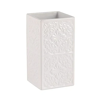 Obrázek WENKO Pohárek na zubní kartáček Mod. Cordoba, kvalitní držák a pastu z ušlechtilé keramiky se španělskými ornamenty, 6,5 x 12 cm, bílý