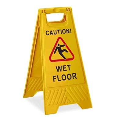 Obrázek Relaxdays Pozor nebezpečí uklouznutí Stojánek, angličtina, výstražná tabulka Caution Wet Floor, 2stranně popsaný, skládací, žlutý