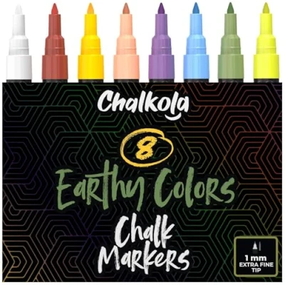 Obrázek Chalkola Křídové Popisovače na tabuli omyvatelné 8 pastelových popisovačů 1 mm extra jemná špička Křídová tužka okna, tabule, bílé tabule a jako skleněná tužka. Chalk pro