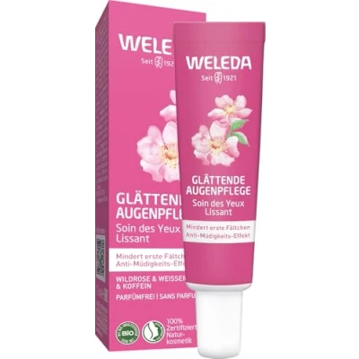 Obrázek WELEDA Bio vyhlazující oční péče Divoká růže &amp; Weißer Tee přírodní kosmetika Natural Aging krém s Age Protect Complex kofein redukuje první vrásky a kruhy pod očima (vegan, 12 ml)