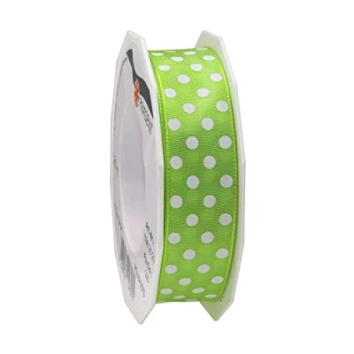Obrázek PRÄSENT Polka DOTS Band mit Drahtkante Limette/weiß, 20 m gepunktetes Dekoband, 25 mm Breite, leicht biegsames Schleifenband zum Dekorieren &amp; Basteln, für besondere Anlässe