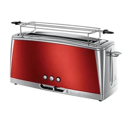 Obrázek Russell Hobbs Toaster [Langschlitz für 2 Scheiben / 1 breite Brotscheibe] Luna Edelstahl Rot (extra breiter Toastschlitz, inkl. Brötchenaufsatz, 6 Bräunungsstufen + Auftau &amp; Aufwärmfunktion) 23250 56