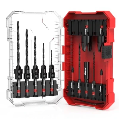 Obrázek EZARC Senkbohrer Set, 15 Stück konische Bohrer mit 2 Holzlochbohrern 1/4&quot; Sechskantschaft Schnellwechsel für Holzbearbeitung Aufbewahrungsbox.