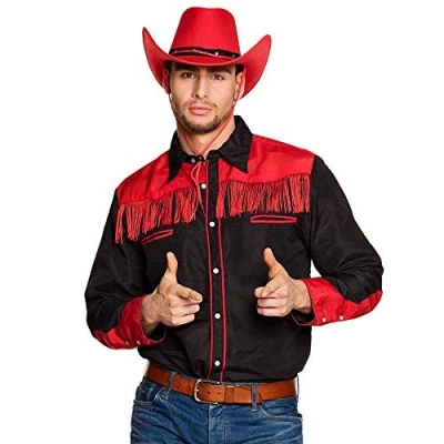Obrázek Boland Pánská košile Western, černo červená, s třásněmi, kovboj, divoký vesta, kostým, karneval, tématická party, černá/červená