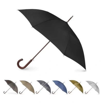 Obrázek totes Auto Open Wooden Handle J Stick Umbrella, černá, Automatická dřevěná tyč.