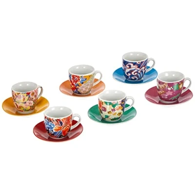 Obrázek Excelsa 62718 Kimono Set aus 6 Espressotassen mit Untertassen, Porzellan, Mehrfarbig