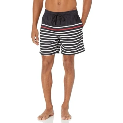 Obrázek Amazon Essentials Pánské plavky, rychle schnoucí, 18 cm barvy s výkaly, černé bílé proužky, M