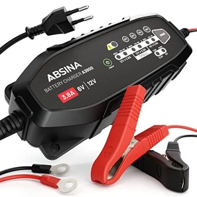 Obrázek ABSINA 3,8 A nabíječka baterií do auta pro 6 V &amp; 12 olověná baterie 120 Ah 12,8 Lithium autobaterie AGM auto, motocykl, karavan udržovací