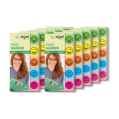 Obrázek SIGEL HN502/10 zvýrazňovač Design Smileys z papíru, 10 kusů po 200 proužcích ve formátu 20 x 50 mm, 5 barev