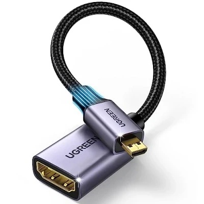 Obrázek UGREEN Adaptér 4K 60Hz kabel adaptéru 3D 1080P nylon pletivo typ D na A Micro HDMI kompatibilní s Raspberry Pi 5/4, Hero Black, ODROID atd., 25 cm (šedý)