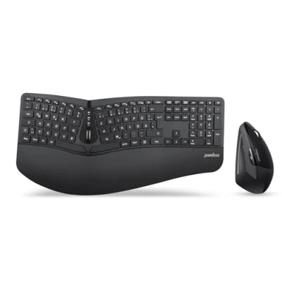 Obrázek Perixx Periduo 605, bezdrátová ergonomická klávesnice a vertikální myš sada desktop set, dělená klávesnice, 4cestné rolovací kolečko, přizpůsobitelná opěrka dlaní plochá tlačítka s myší