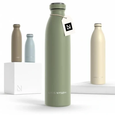 Obrázek LARS NYSØM Láhev na pití z ušlechtilé oceli 350 ml, 500 750 1 l, 5 litrů Termoska vhodná pro sycené kyseliny vodu odolná proti vytečení sport, outdoor, do školy (Sage Green,