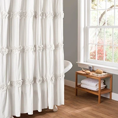 Obrázek Lush Decor Darla Duschvorhang mit Rüschen und Blumenmuster, Polyester, White, 72 x