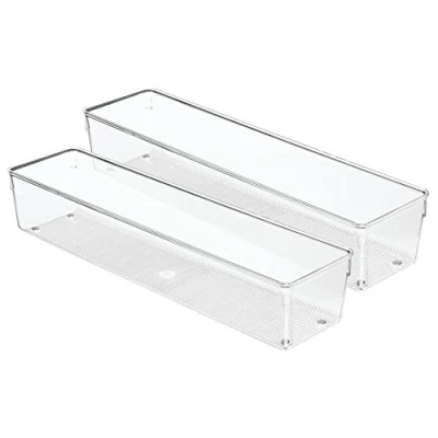 Obrázek Skříňka na příbory iDesign 53030M2EU Linus, vložka do zásuvky příbory, obracečky pánve, drobnosti 2 kusy, 10,16 x 40,64 7,62 cm, průhledný, plast, průhledný