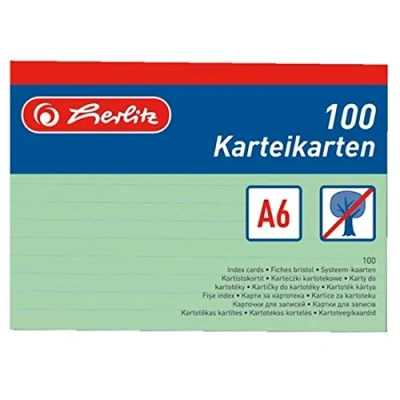 Obrázek Karta do kartotéky/kartotéční listy Herlitz 1150507, formát A5, 100 ks, bílá, Zelená A6