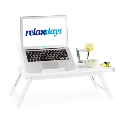 Obrázek Relaxdays Bambusový stolek na laptop, výškově nastavitelný stojan laptop pro postel a pohovku, se zásuvkou, V x Š H: 24 60 35 cm, bílý, 100, velikost